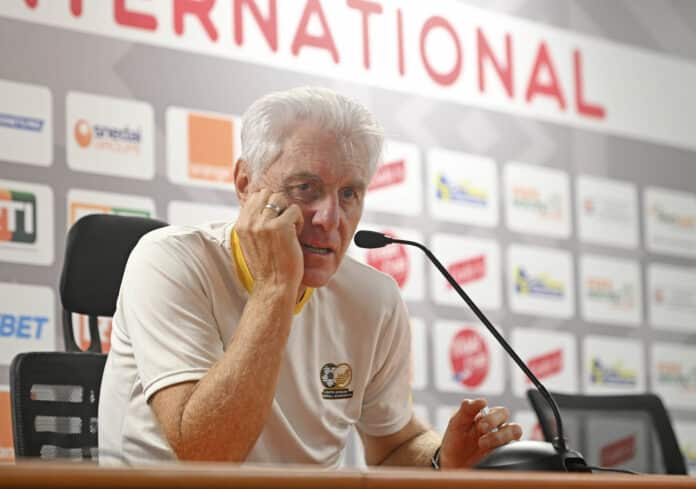Bafana Bafana head coach, Hugo Broos, speaking in a press conference